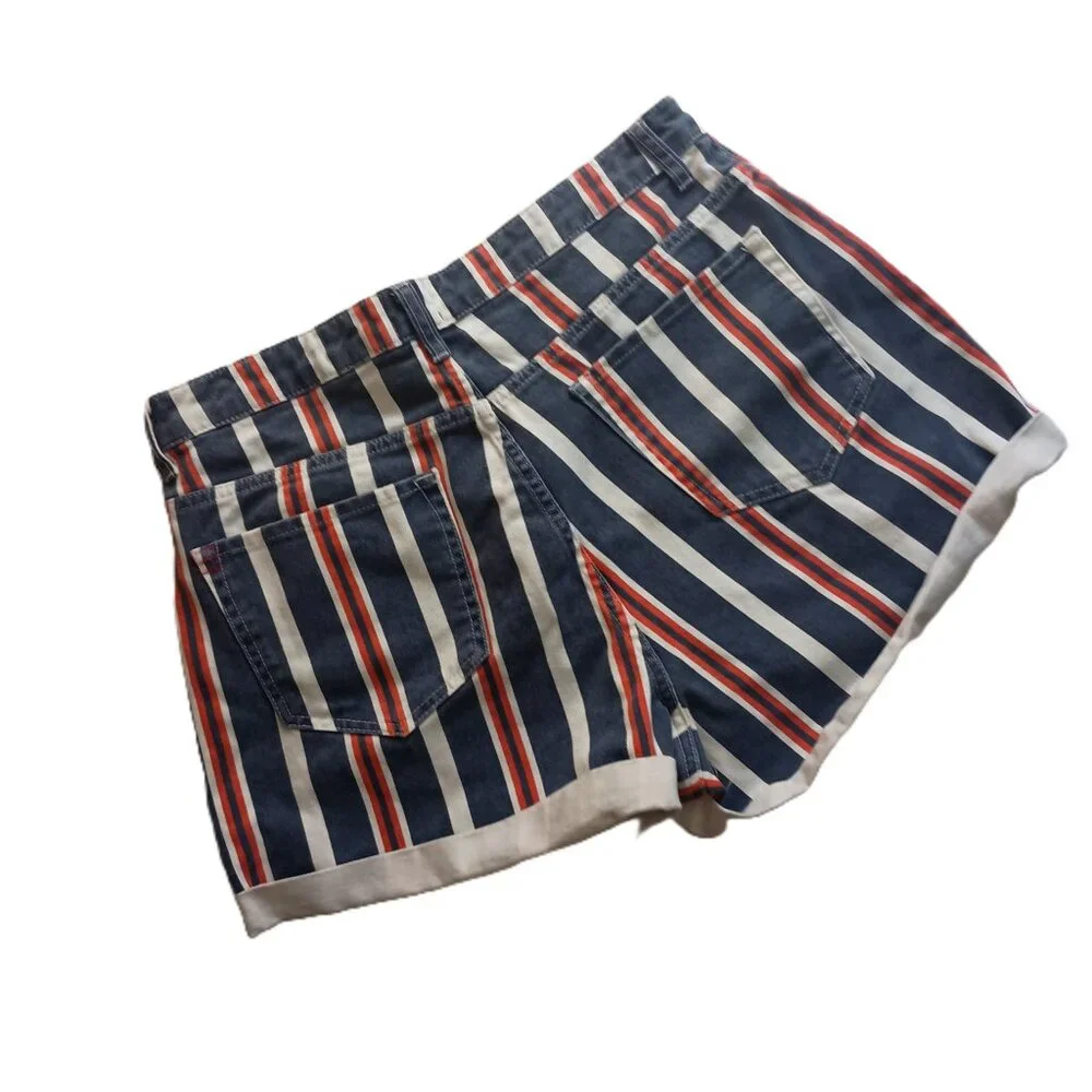 BDG Urban Outfitters Striped Mom Buttonup Denim Shorts Red White Blue Womens W32 - Picture 3 of 16